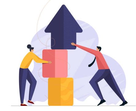 Business growth and team success, Strategy for Career development and earning big profit, connecting Pices of arrow